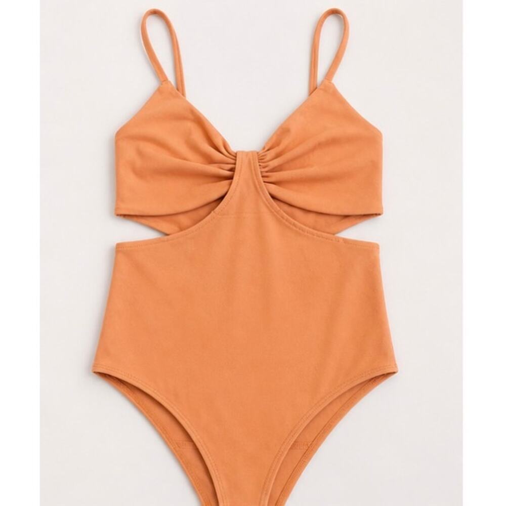 Abercrombie & Fitch Orange Cutout Bodysuit Sz M Ruched Front Summer Top